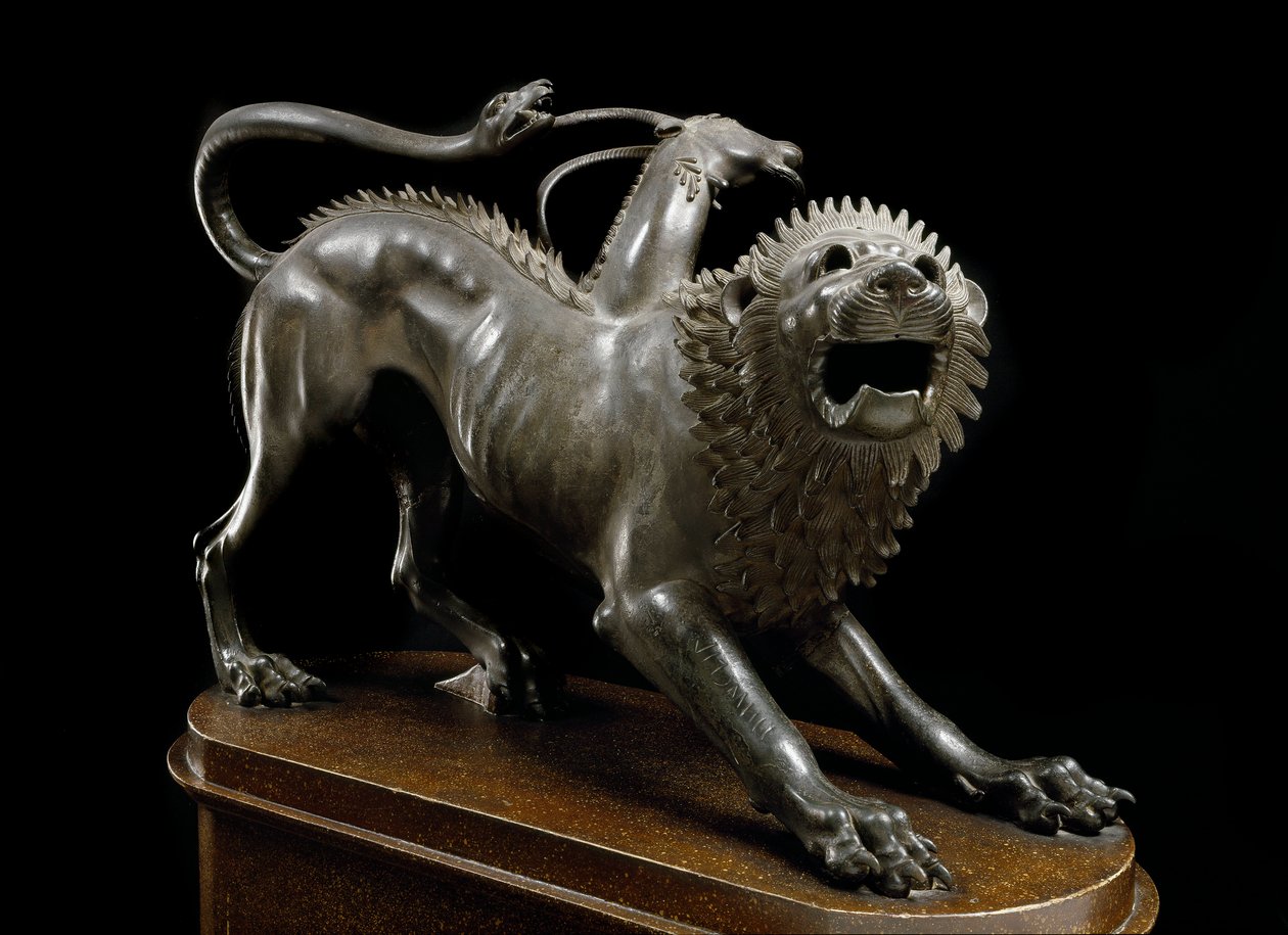 Chimera di Arezzo ferita da Bellerofonte - Scultura in bronzo, 400-350 a.C. - Museo Archeologico di Firenze da Etruscan