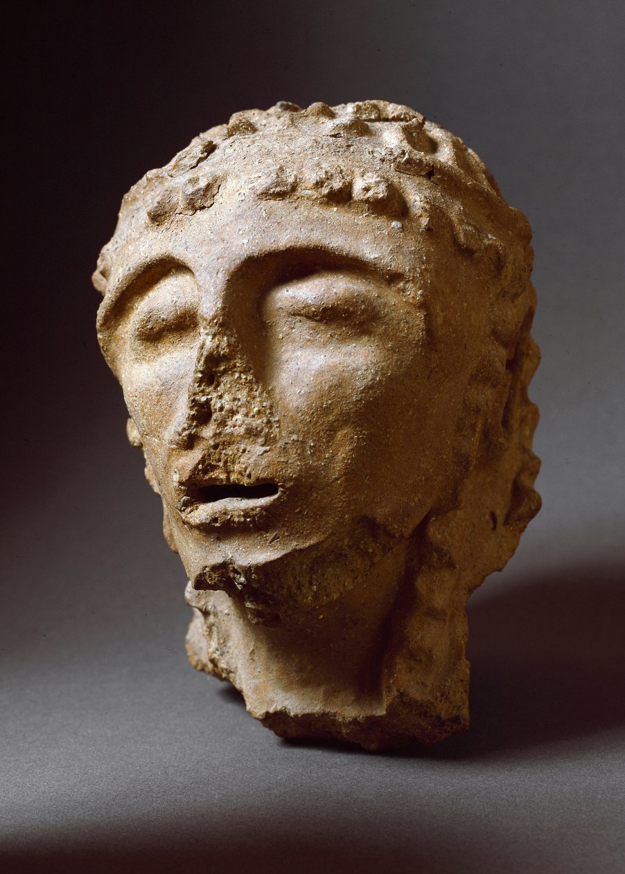 Civiltà etrusca: Testa di uomo in terracotta. 550-530 a.C. Dal 2° Palazzo di Murlo. Depositi Soprintendenza Archeologica dell