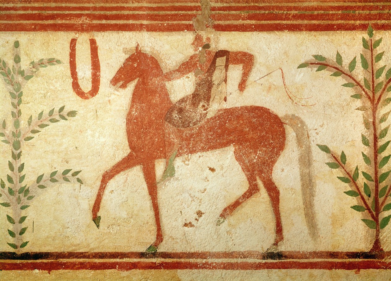 Cavaliere, lato destro, dalla Tomba del Barone, c.500 a.C. da Etruscan