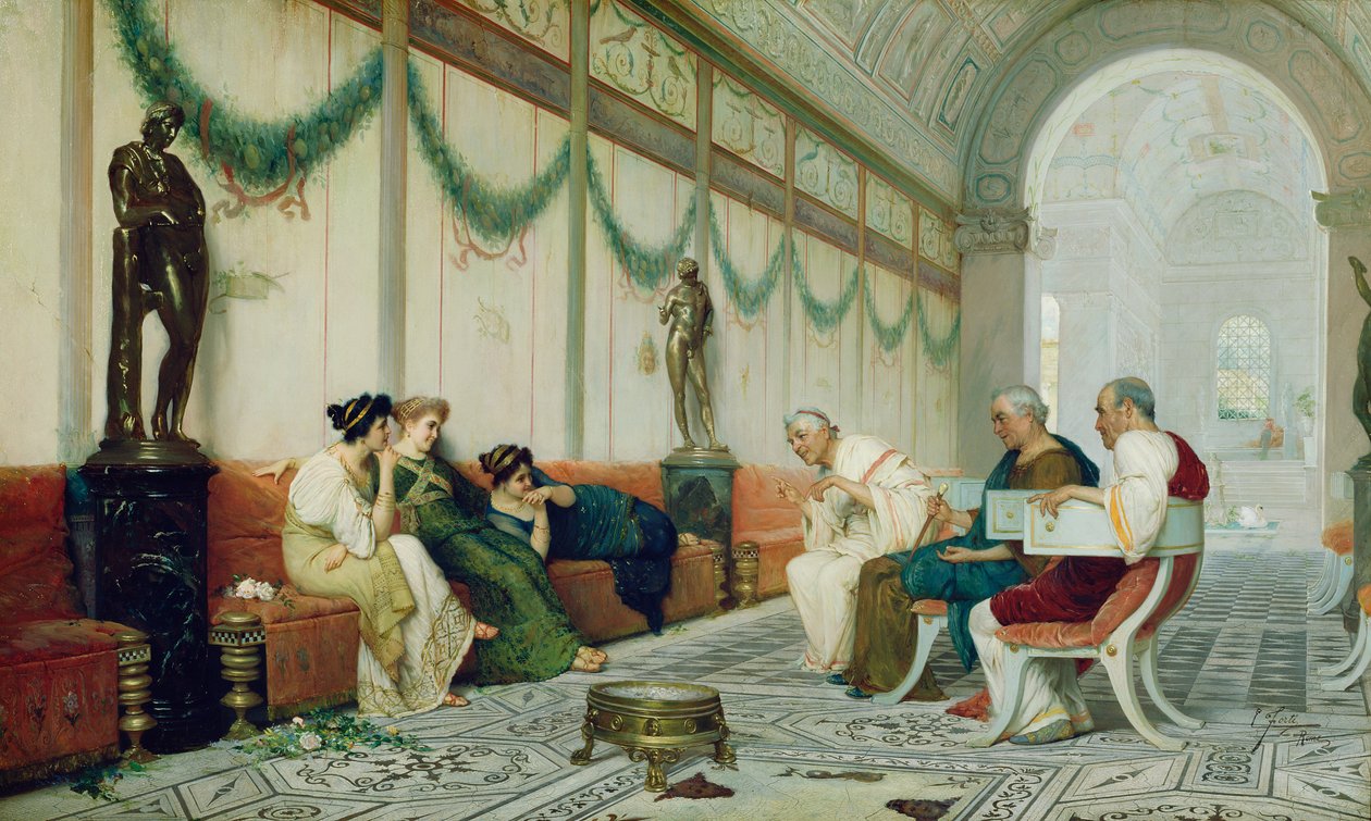 Interno di edificio romano con figure, c.1880 da Ettore Forti
