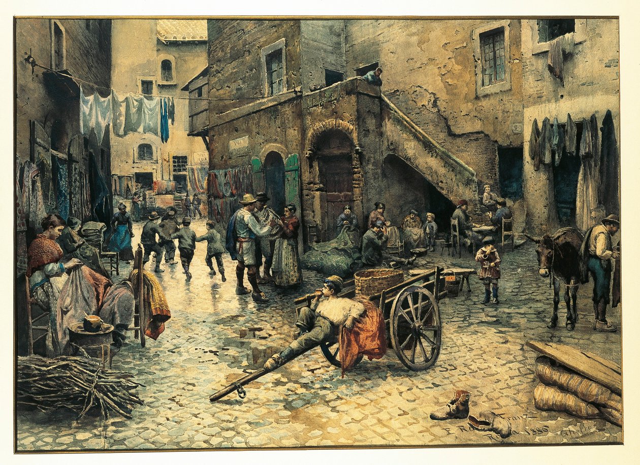 Vita di strada su Via Capocciuto nel Ghetto (ebraico) di Roma da Ettore Roesler Franz