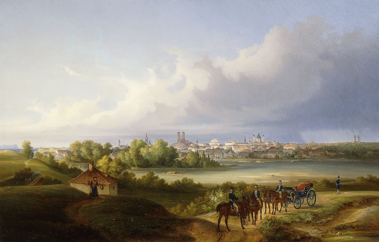 Una vista di Monaco e del fiume Isar, 1838 da Eugen Adam