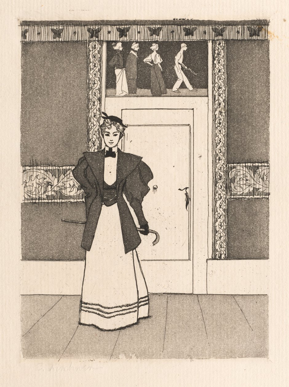 Interno con giovane donna in abito da passeggio, 1895 da Eugen Kirchner