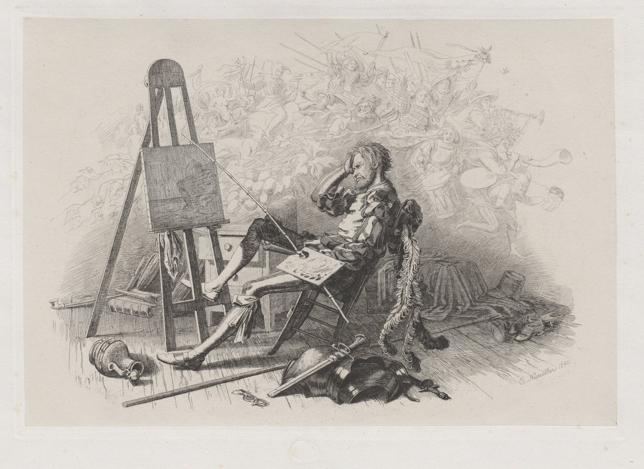 Mattina dopo il ballo in maschera: Emil Theodor Richter al suo cavalletto da Eugen Napoleon Neureuther