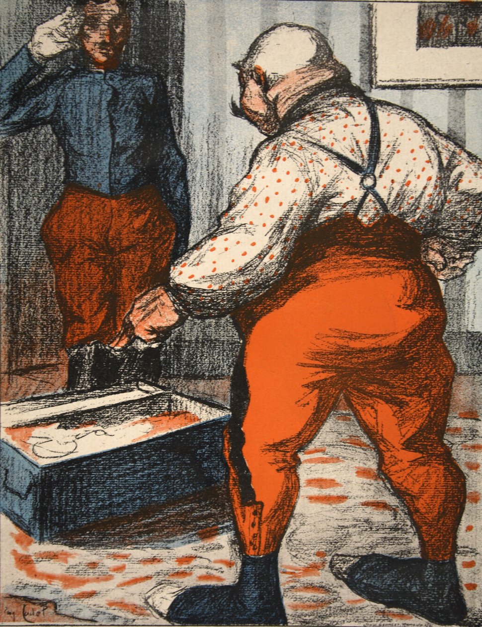 Un funzionario che supervisiona la disposizione della sua biancheria intima, illustrazione da 