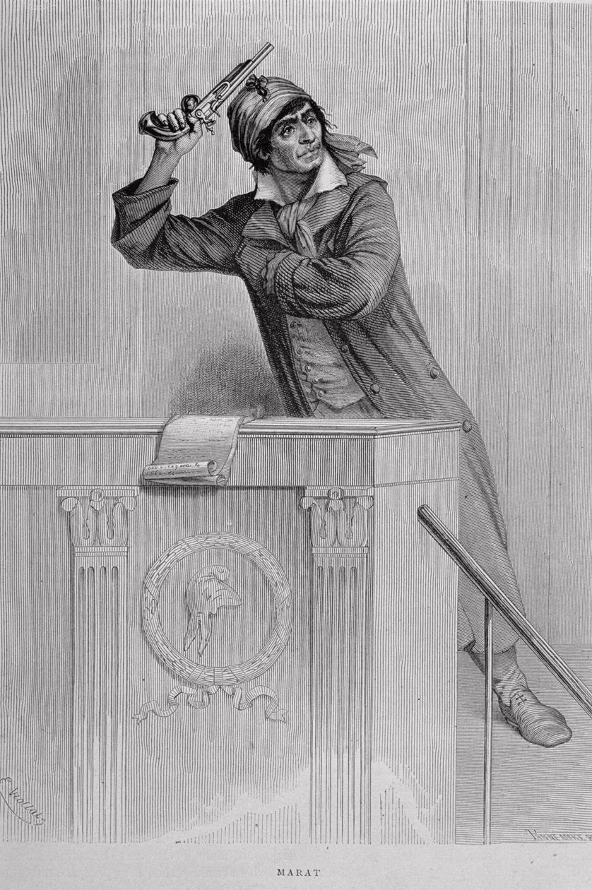 Jean Paul Marat (1743-93) che incita alla rivoluzione, inciso da Stephane Pannemaker (1847-1930) da Eugene Joseph Viollat