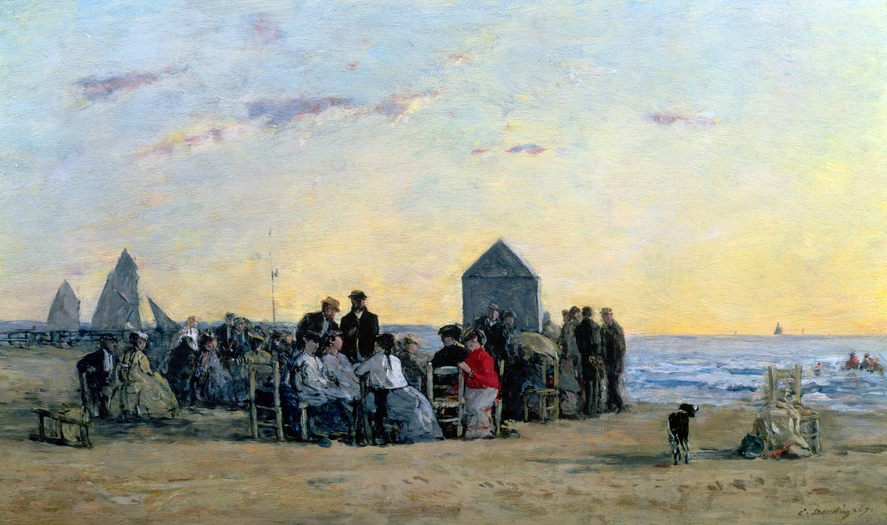 Scena di spiaggia a Trouville - Tramonto, 1867 da Eugene Louis Boudin