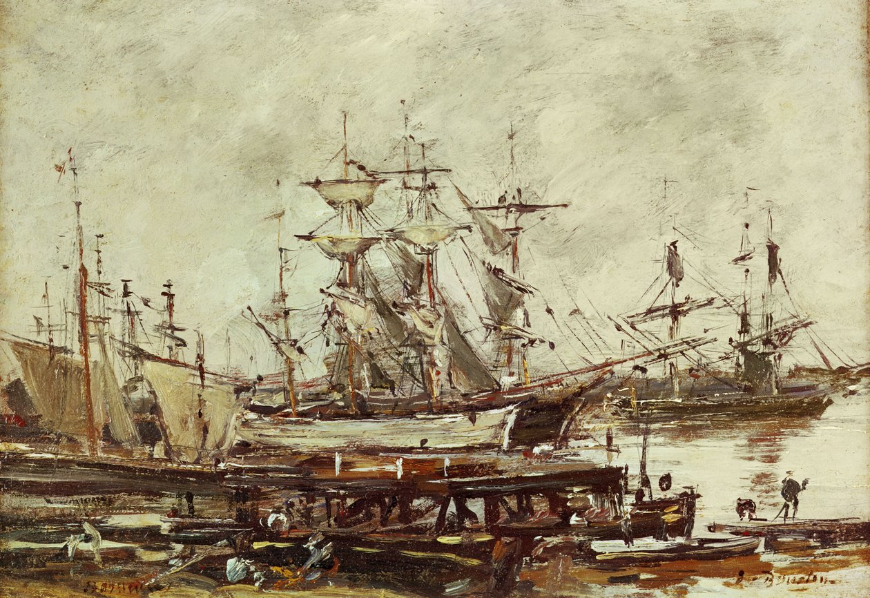 Navi a vela nel porto di Bordeaux da Eugene Louis Boudin