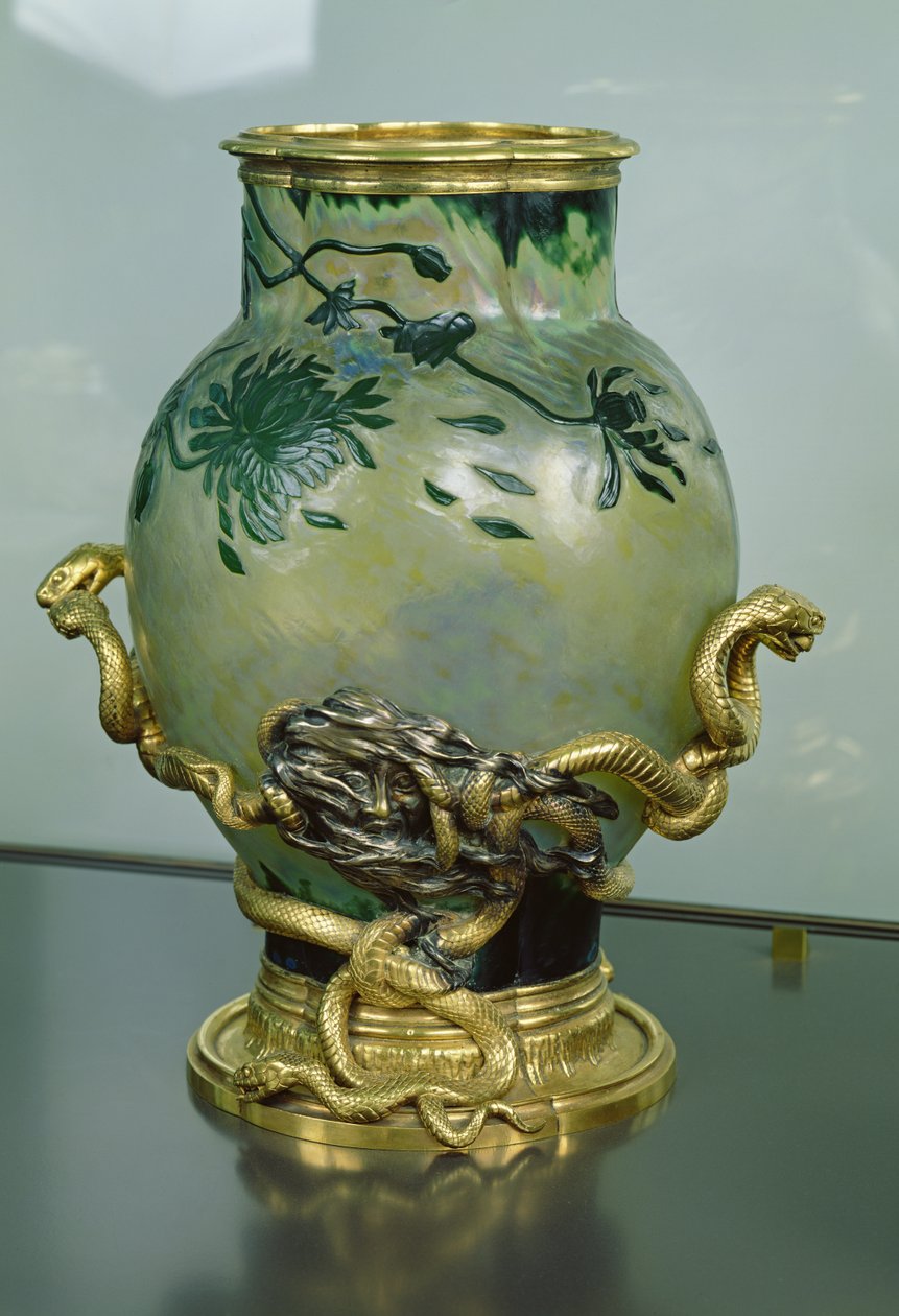 Vaso di cristallo con supporto con serpenti intrecciati, c.1890 da Eugène Rousseau