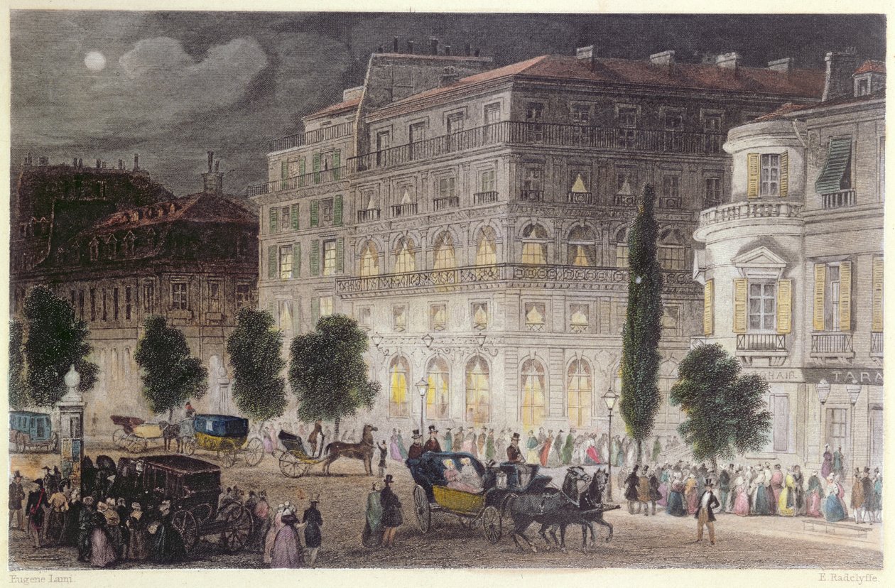 Veduta del Boulevard des Italiens, inciso da E. Radclyffe, c.1840-50 da Eugene Louis Lami