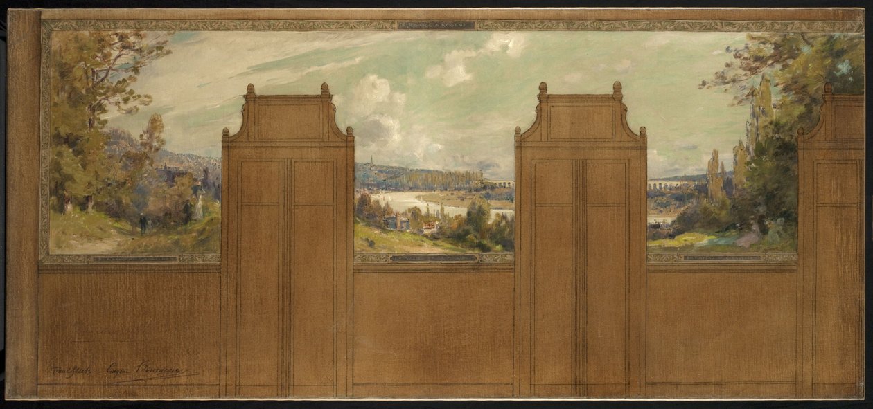 Schizzo per il municipio di Bagneux (?): paesaggio da Joinville a Nogent, circa 1907 da Eugene Bourgeois