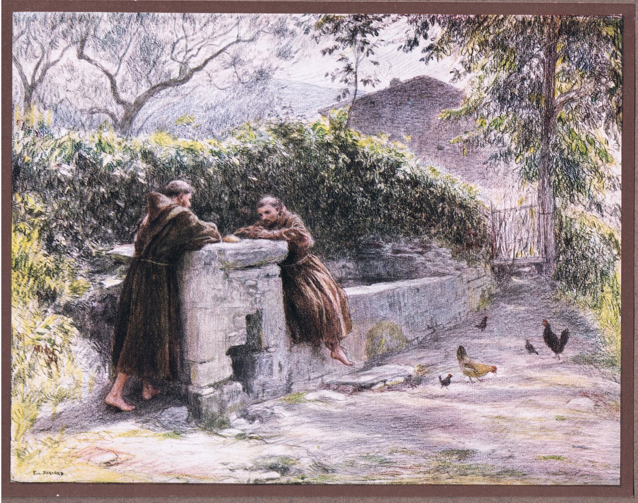Il pasto di San Francesco e Frate Masseo alla fontana. San Francesco loda la povertà da Eugene Burnand
