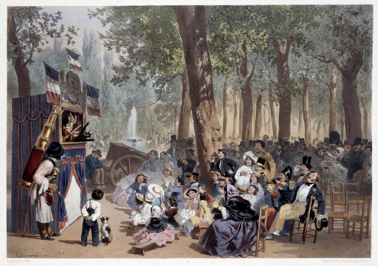 Lo spettacolo dei guignol sugli Champs Elysees a Parigi nel XIX secolo da Eugene Charles Francois Guerard