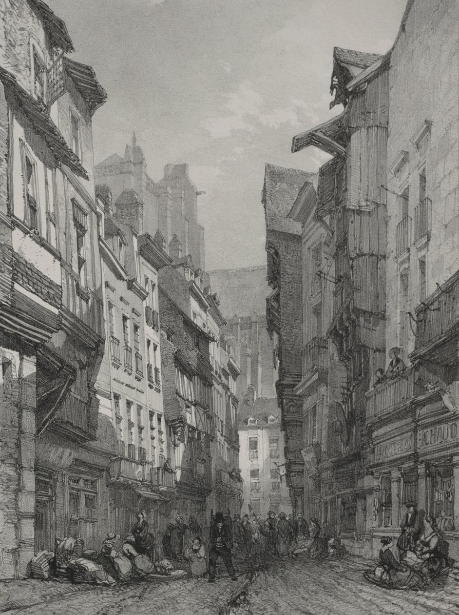Viaggi pittoreschi e romantici nella vecchia Francia. Bretagna: Grande rue vieille a Nantes da Eugene Ciceri