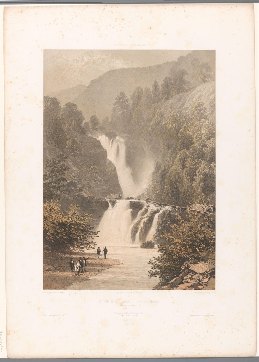 Escursionisti con vista sulla cascata di Reichenbach (serie: Vedute della Svizzera e della Savoia) da Eugene Ciceri