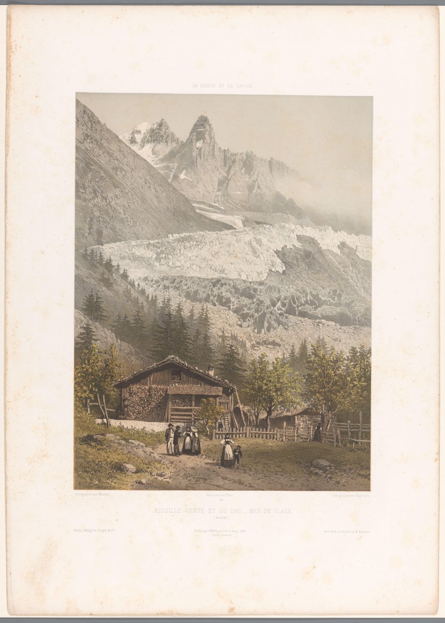 Vista delle cime Aiguille Verte e Dru e del ghiacciaio Mer-de-Glace da Eugene Ciceri