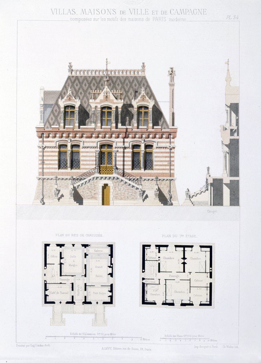 Design da Case di Città e di Campagna Basato sulle Case Moderne di Parigi, c.1864 da Eugene Cordier