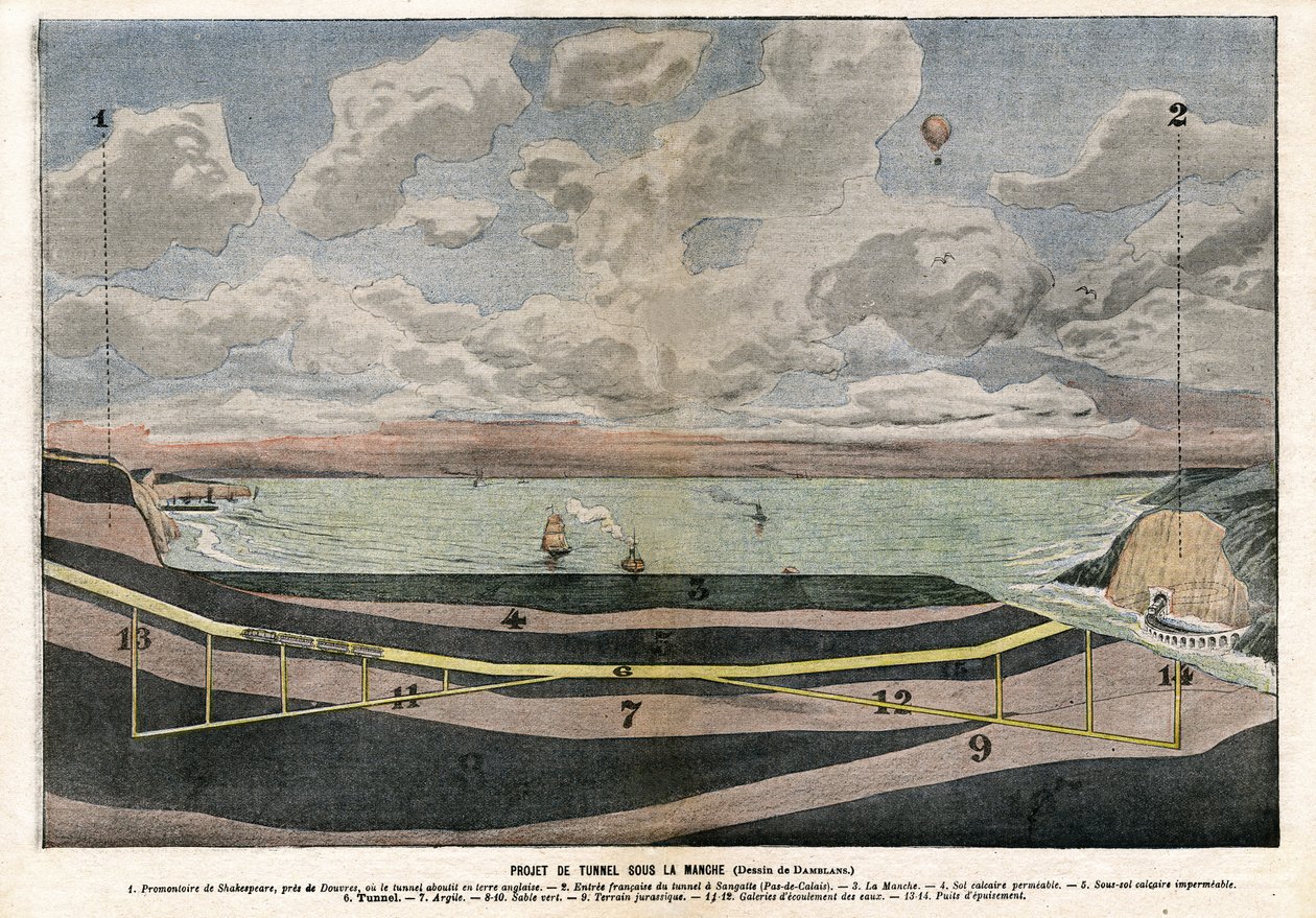 Progetto del Tunnel della Manica tra Dover e Sangatte da Eugene Damblans