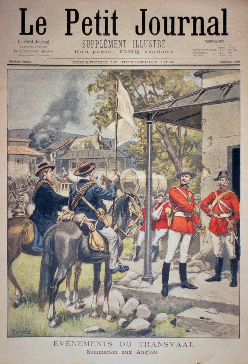Eventi nel Transvaal: convocazione agli inglesi, copertina di Le Petit Journal, 12 novembre 1899 da Eugene Damblans