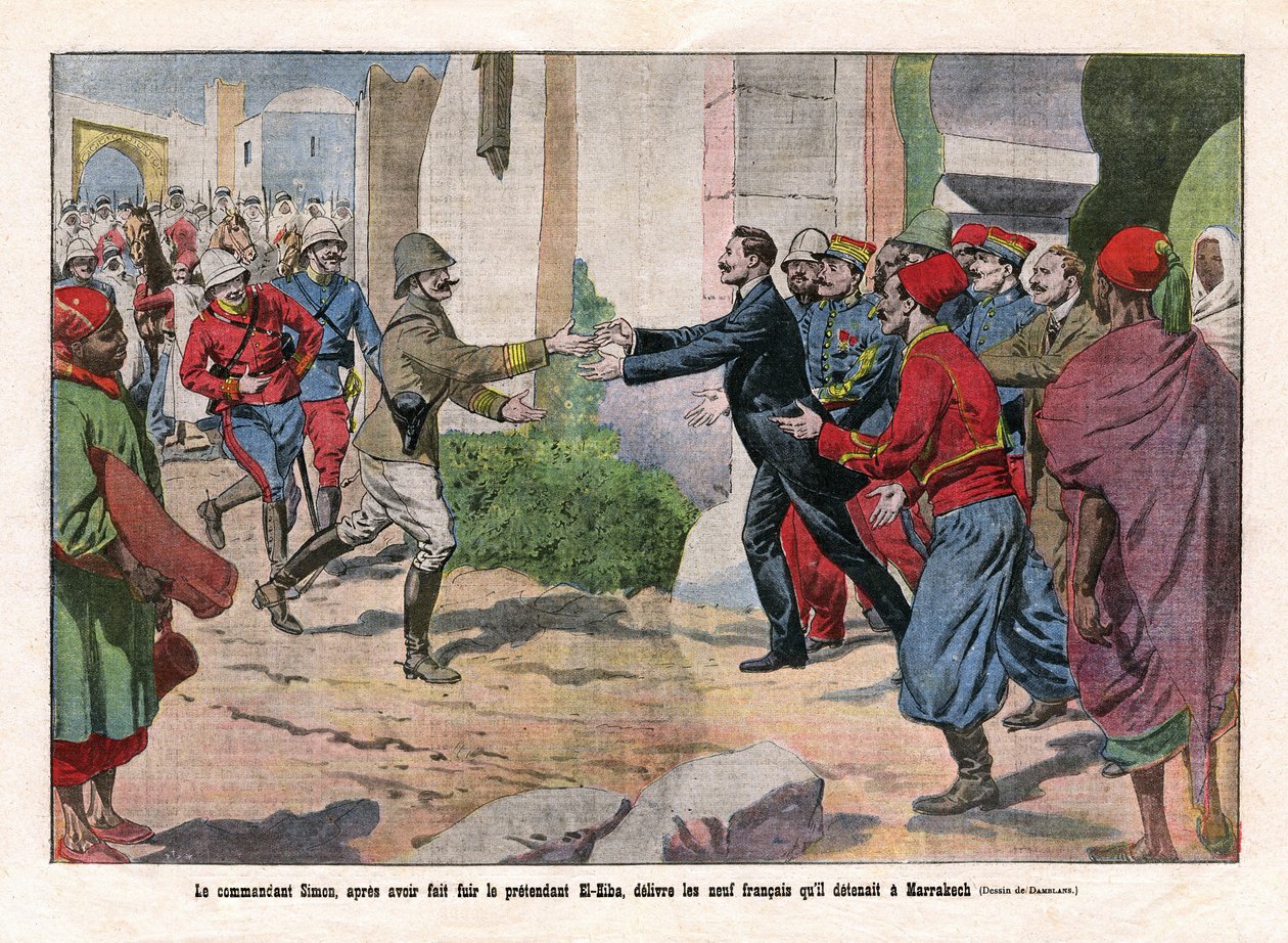 Eventi del Marocco, presa di Marrakech dalle truppe di Hubert Lyautey (1854-1934) e Charles Mangin (1866-1925). Il comandante Simon, dopo essere fuggito dal pretendente El-Hiba, ha liberato i nove da Eugene Damblans