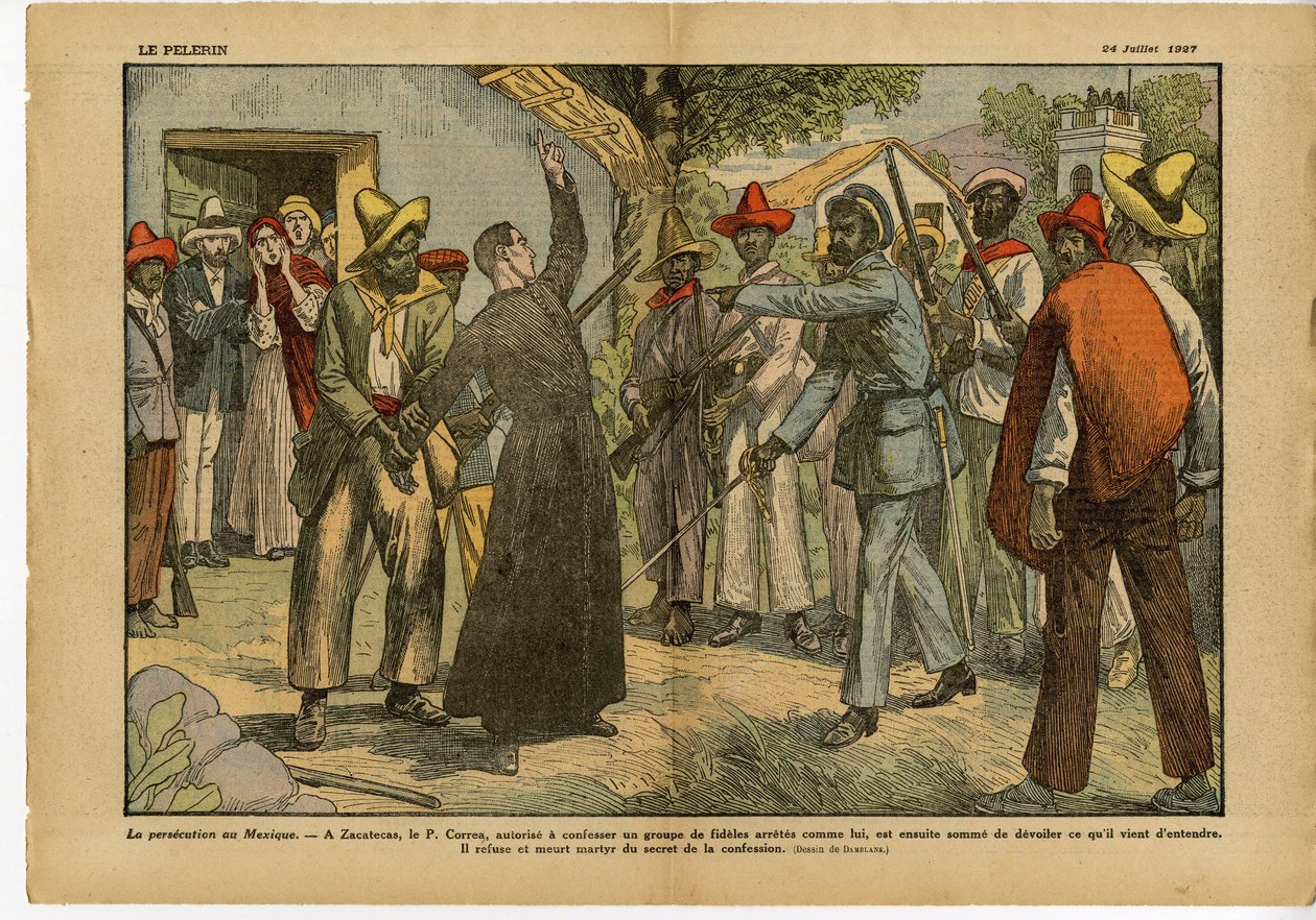 Illustrazione di Eugene Damblans (1865-1945) in Le Pelerin, 24/07/27 - Persecuzioni in Messico - Religione Fede, Rivoluzione, Messico, Cattolicesimo - Confessione - Cure da Eugene Damblans