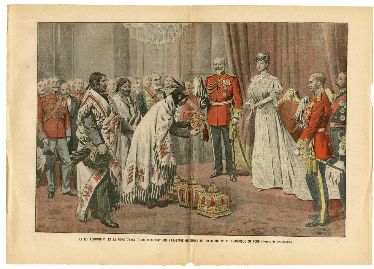 Illustrazione di Eugene Damblans (1865-1945) in Le Pelerin, 26/08/06 - Re Edoardo e Regina d
