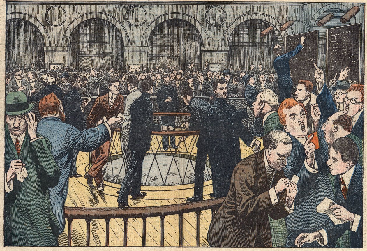 Vista interna della Borsa di Parigi. Illustrazione di Damblans. In 