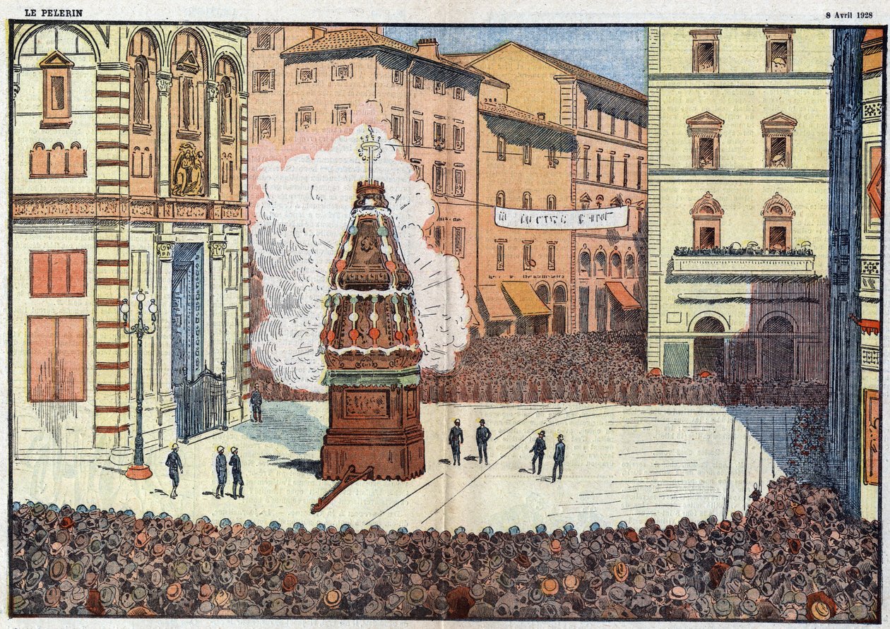 Scoppio del Carro evento folcloristico della città di Firenze - illustrazione di Damlans aprile 1928 da Eugene Damblans