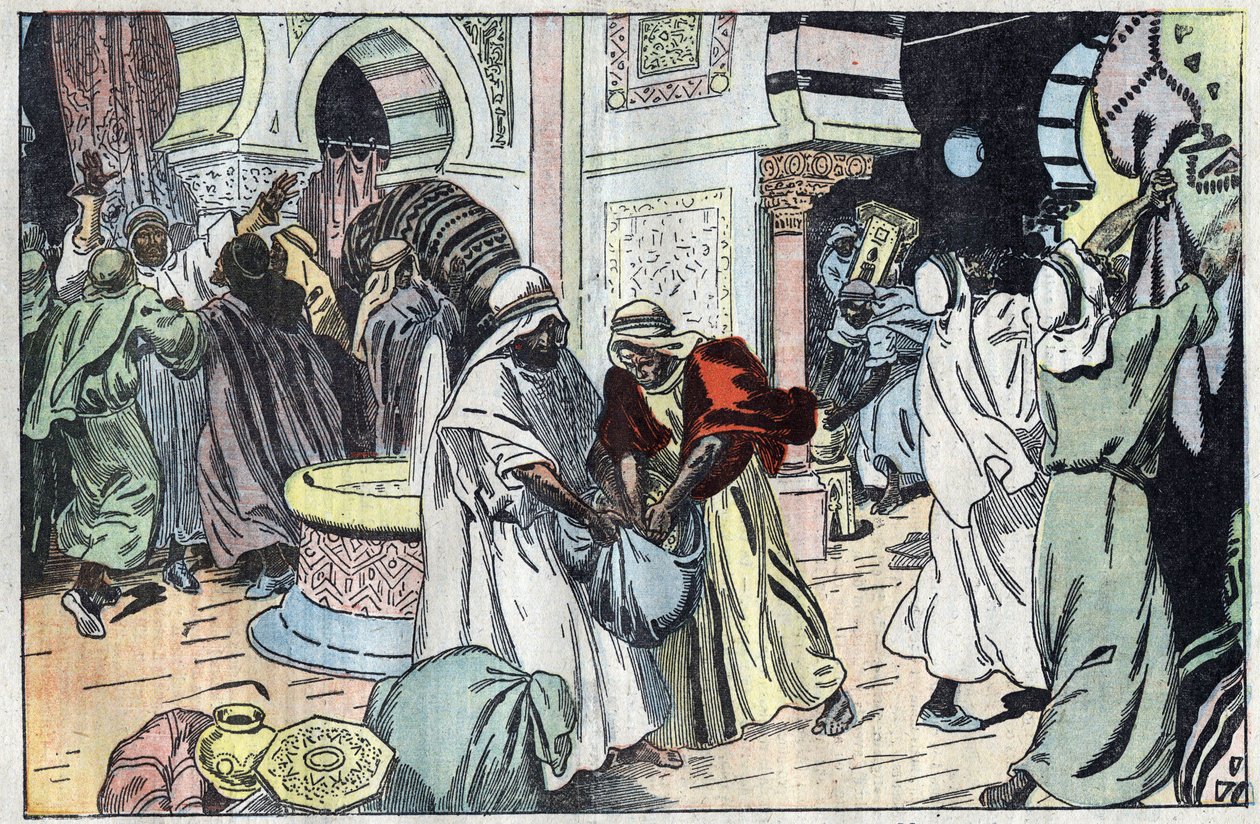 I Wahabiti, dopo aver preso La Mecca, saccheggiarono il palazzo del re Hussein. Illustrazione di Damblans. In "Le Pelerin" del 2 novembre da Eugene Damblans