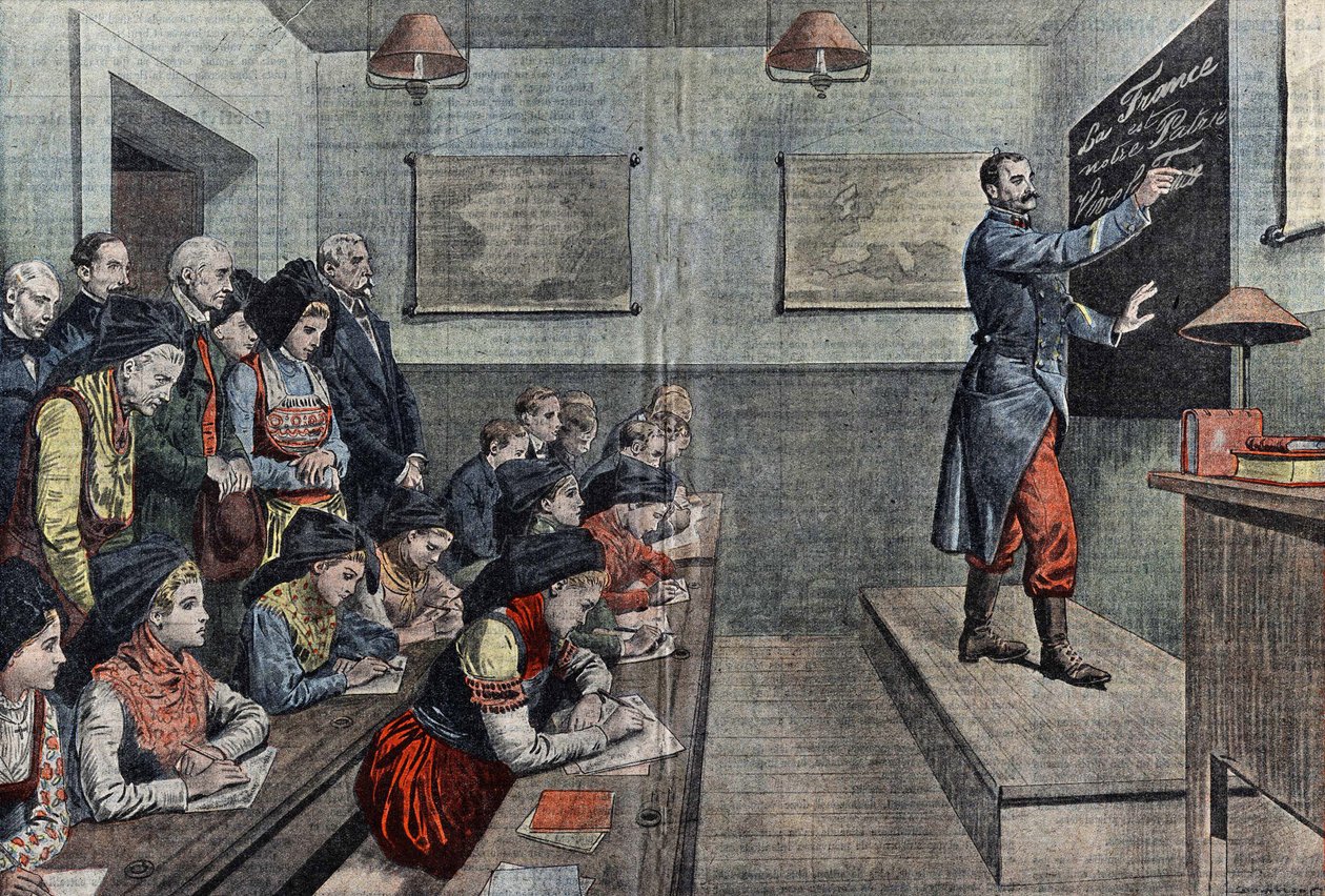 La prima classe in francese in Alsazia riconquistata. Illustrazione di Damblans. In 