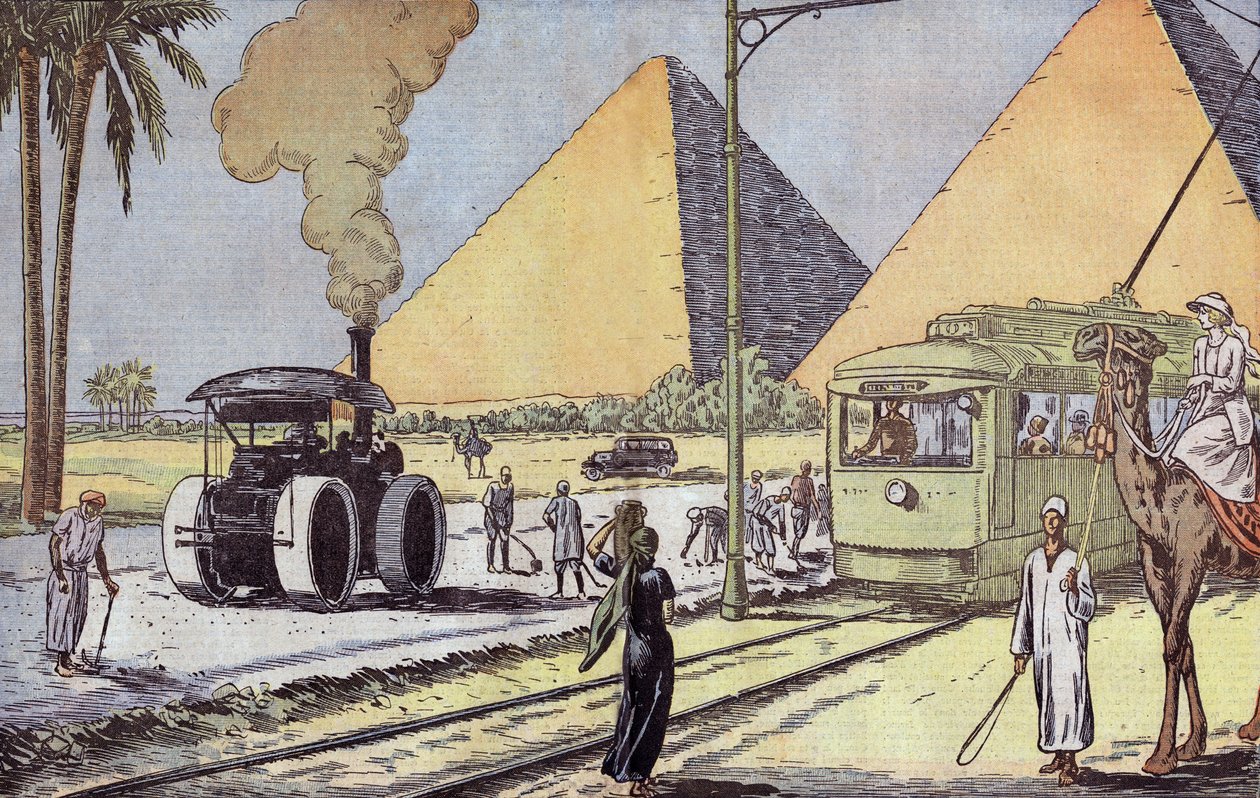 Veduta delle piramidi di Giza in Egitto, illustrazione di Eugene Damblans dal giornale francese "Le Pelerin" 1 gennaio da Eugene Damblans
