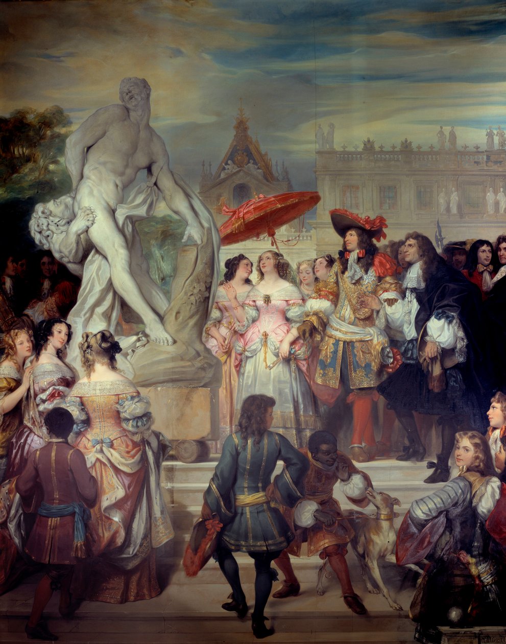 Pierre Puget presenta la sua statua Milone di Crotone a Luigi XIV nei giardini del castello di Versailles da Eugene Deveria