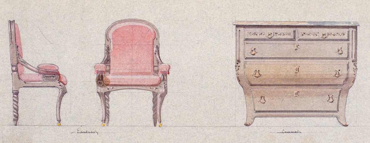 Poltrona e comò per la Sala Dorata da Eugene Emmanuel Viollet le Duc