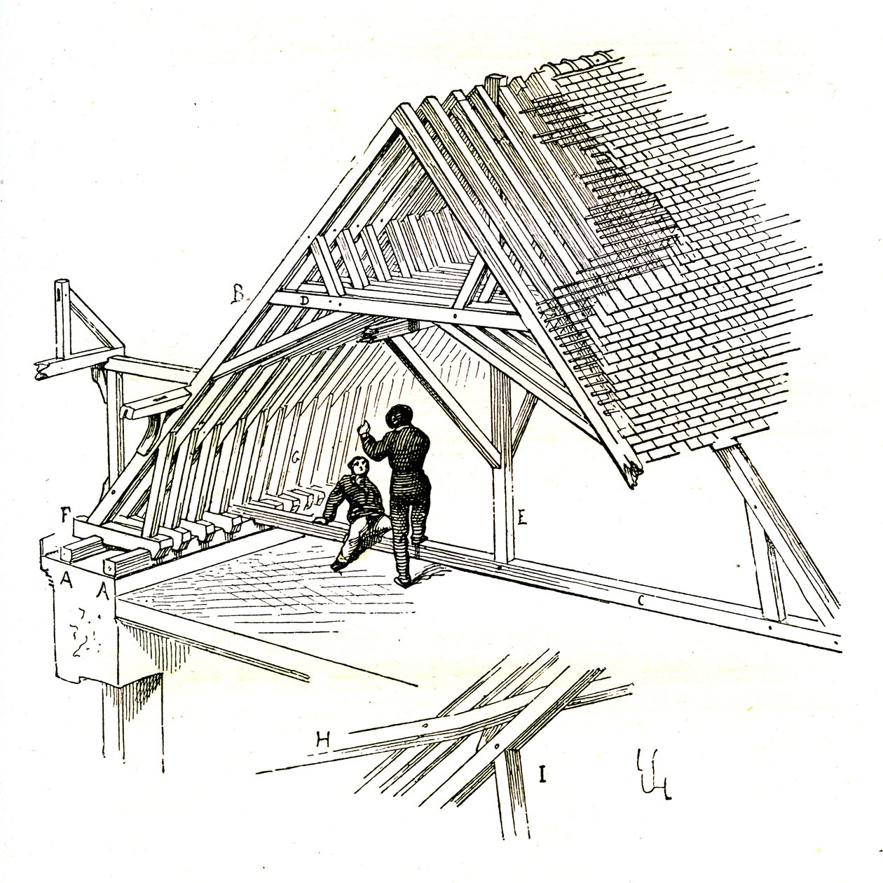 Viollet-Le-Duc mostra due figure che studiano una cornice da Eugene Emmanuel Viollet le Duc