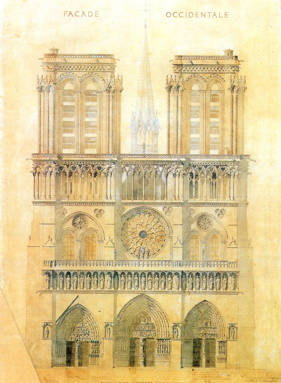 Progetto per il Restauro della Facciata Ovest della Cattedrale di Notre Dame a Parigi con la Ricostruzione della Guglia all