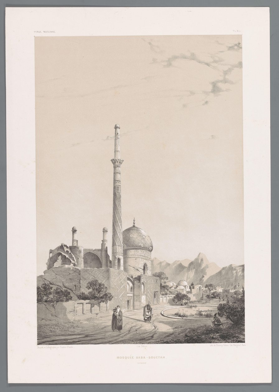 Moschea Baba Sukhte con il minareto Bagh-e-Ghoushkhane a Isfahan da Eugene Flandin