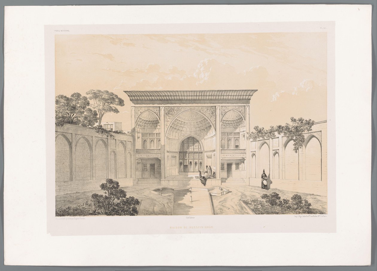 Cortile interno della casa di Hussein Khan a Tabriz da Eugene Flandin