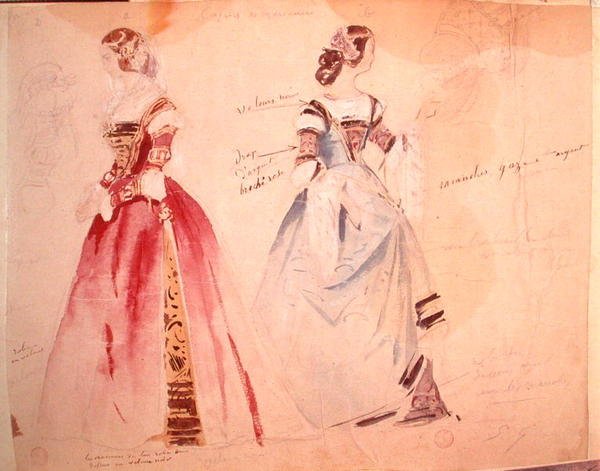 Due disegni di costumi femminili al tempo della creazione di 