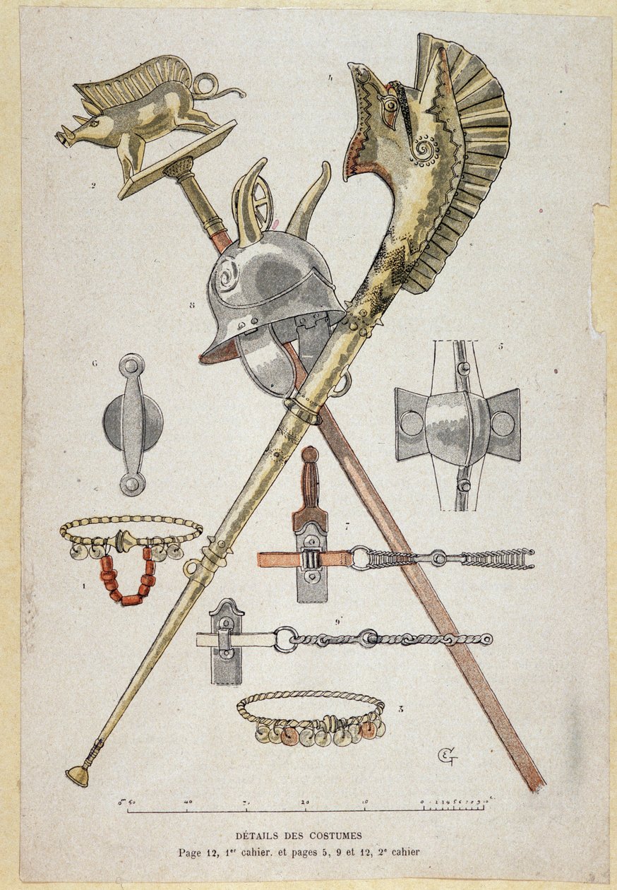 Accessori del guerriero gallico: stendardo decorativo, elmo e corno da guerra (carnyx) - in "Cahiers d