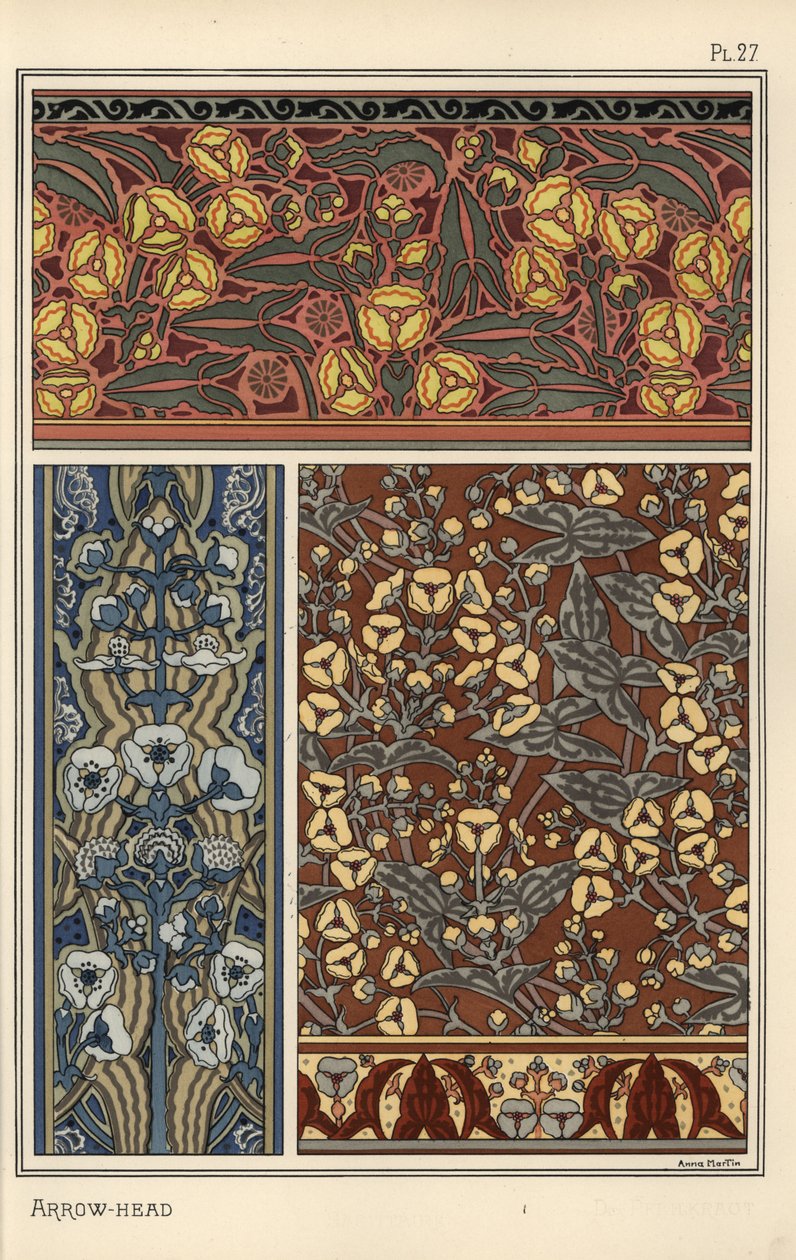 Sagittaria sagittifolia, come motivo di design in carta da parati e tessuti da Eugene Grasset