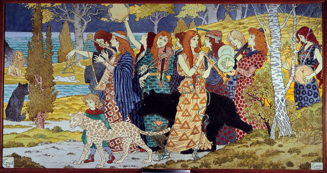 Art Nouveau: Armonia. Musicisti e animali. Smalto su lava da Eugene Grasset