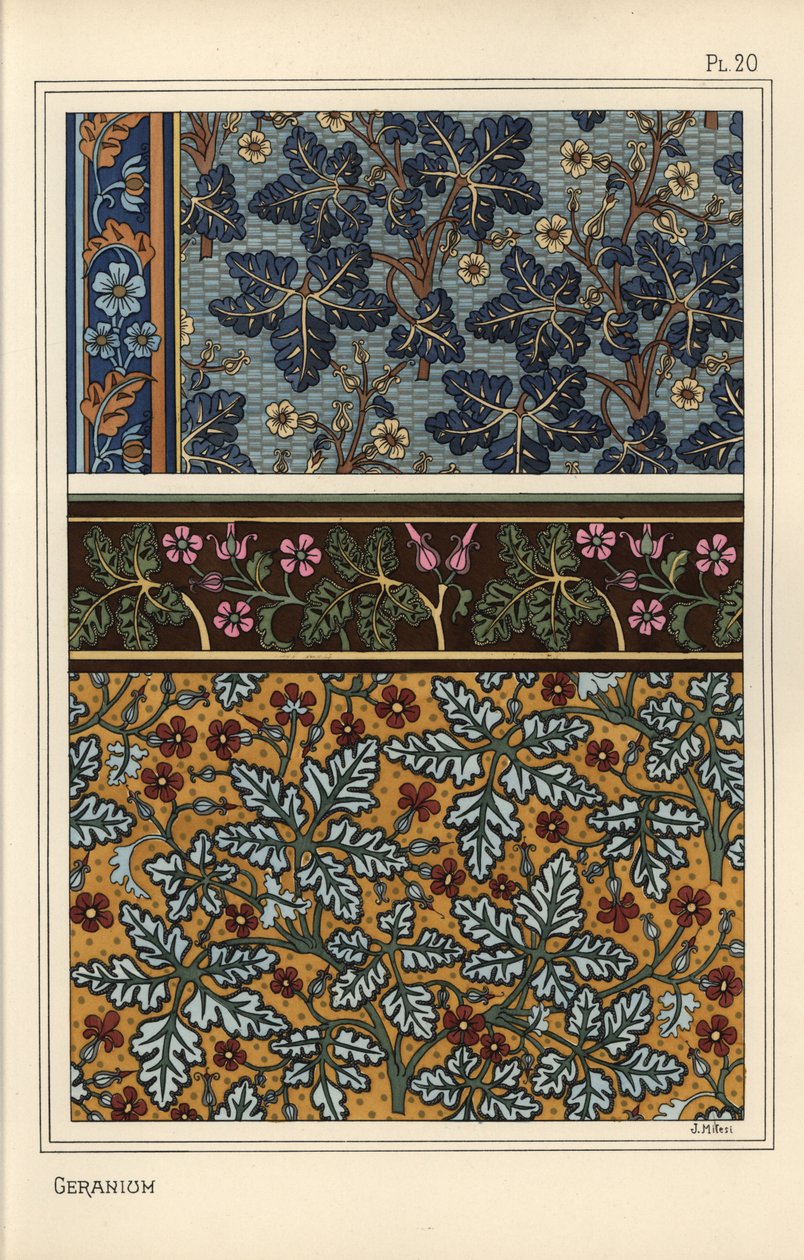 Motivi di geranio in modelli per carta da parati e tessuti da Eugene Grasset
