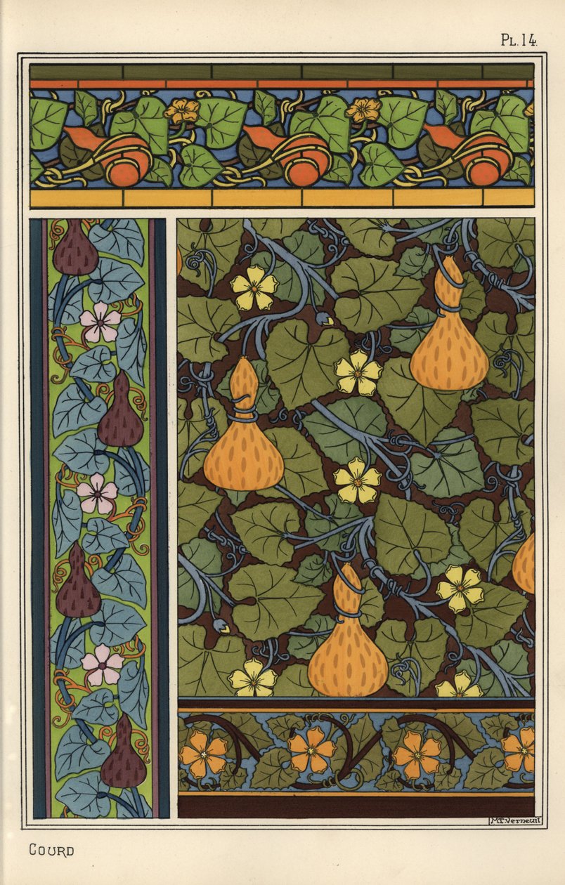 Zucca in carta da parati, vetrate e motivi di tessuto da Eugene Grasset