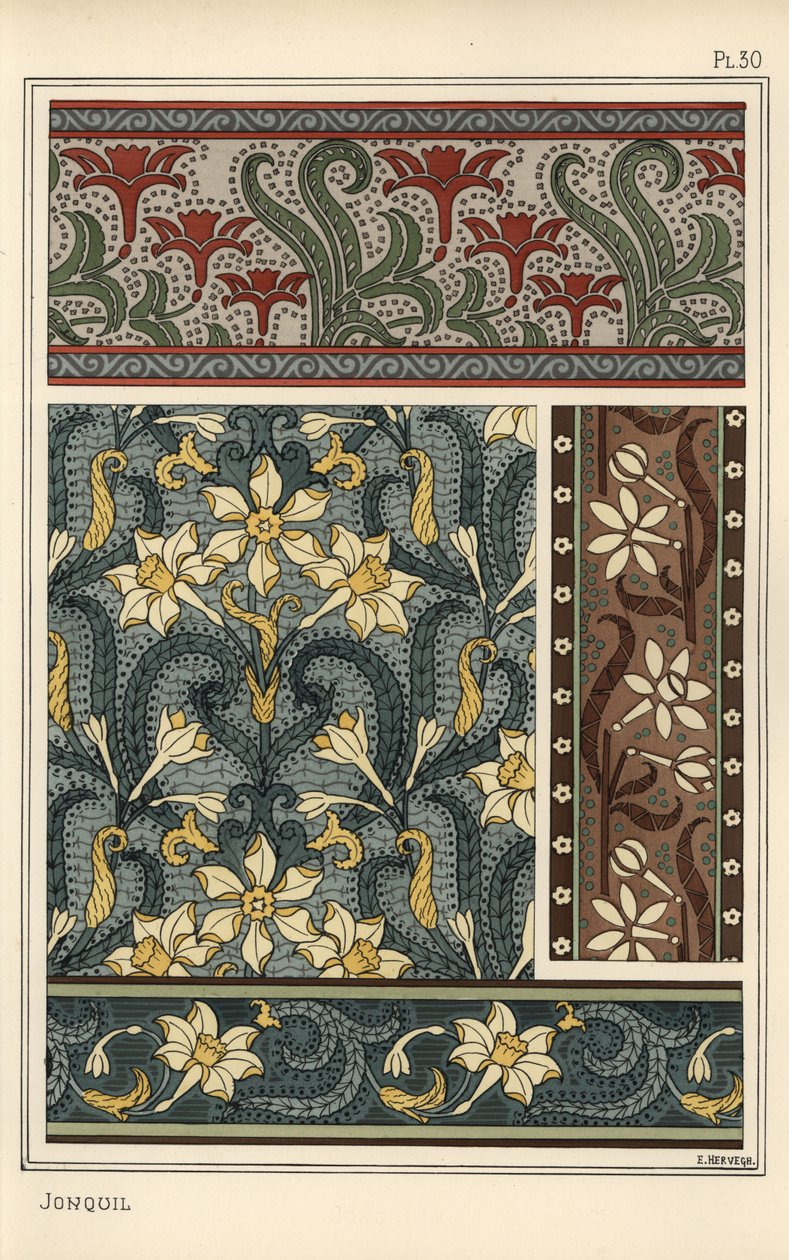 Giacinto, Narcissus jonquilla, come motivo decorativo in carta da parati e tessuti da Eugene Grasset