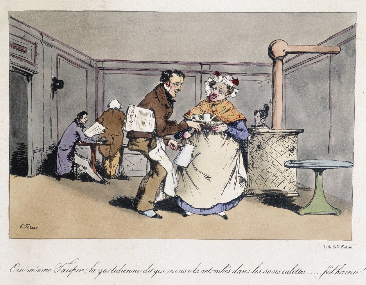 Cartone animato della foresta in un caffè francese da Eugene Hippolyte Forest