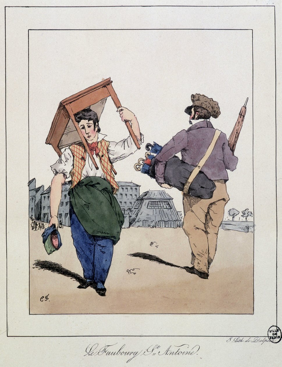 Le faubourg St Antoine: riparatore di mobili e venditore ambulante di ombrelli - in "Souvenirs d