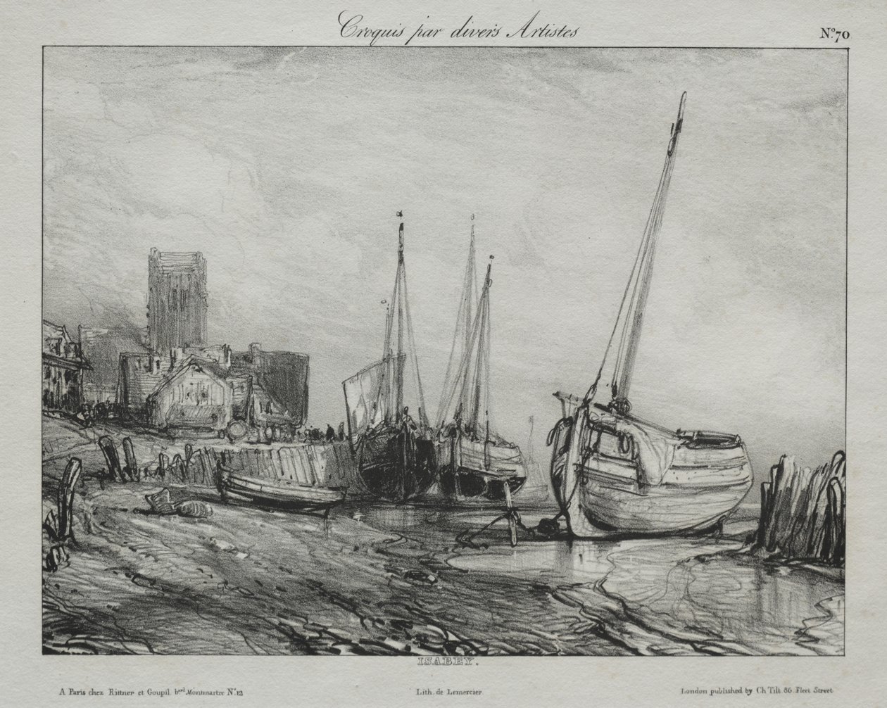 Barche da Pesca lungo la Spiaggia da Eugene Isabey