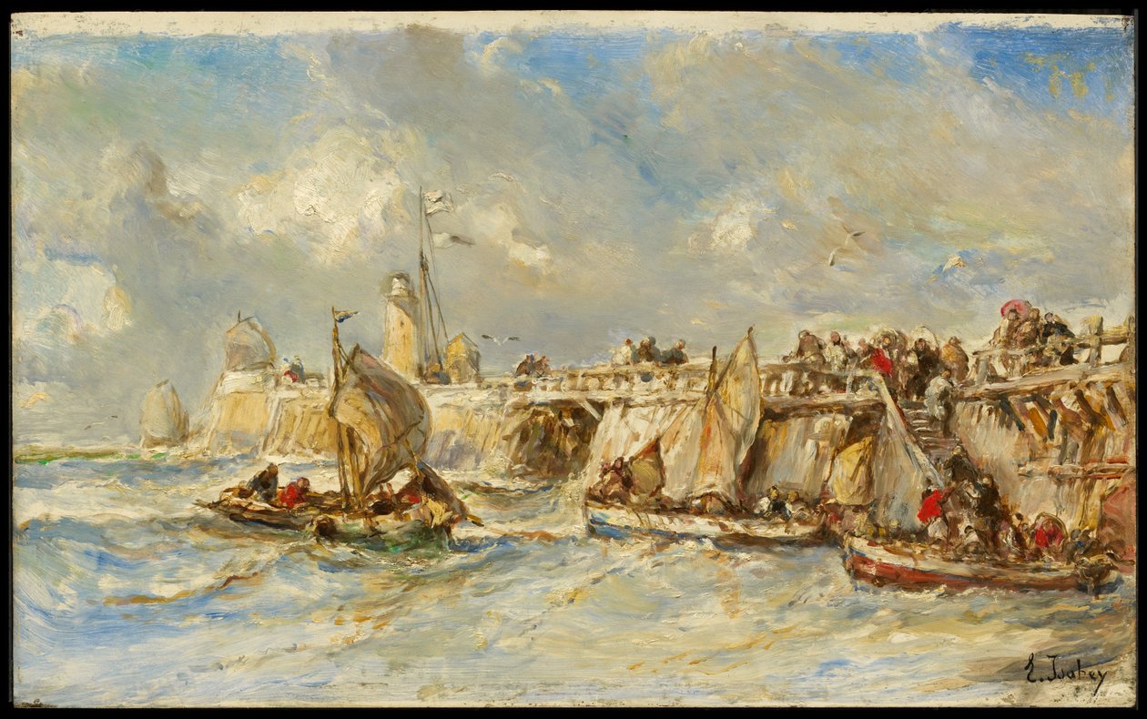 Pontile di sbarco sul molo da Eugene Isabey