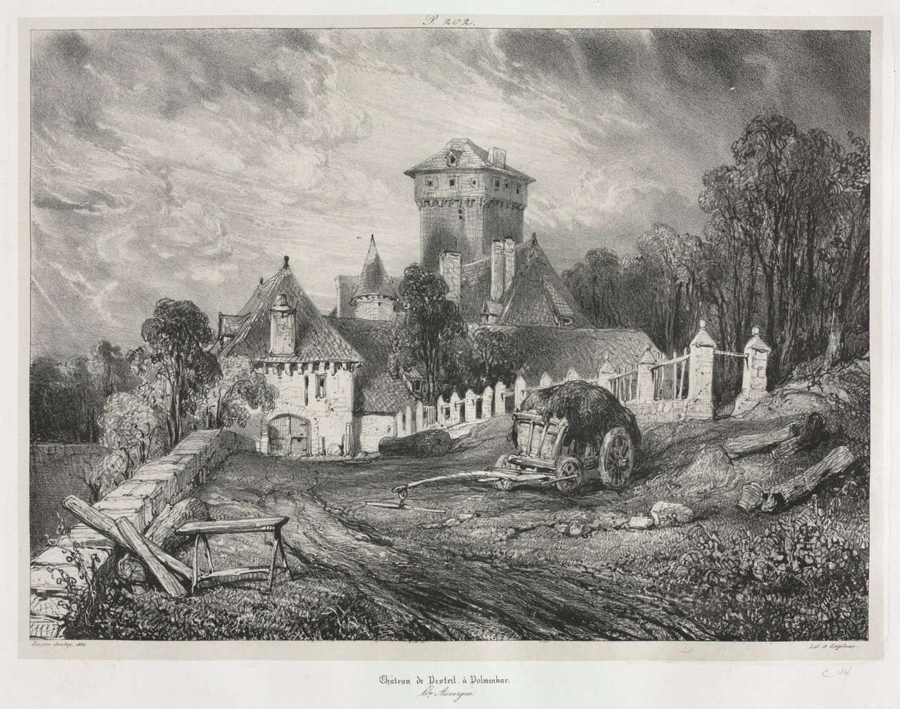 Viaggi pittoreschi e romantici nella vecchia Francia: Alvernia (vol. II): Castello di Pesteil a Polminhac, Piastra 202 da Eugene Isabey
