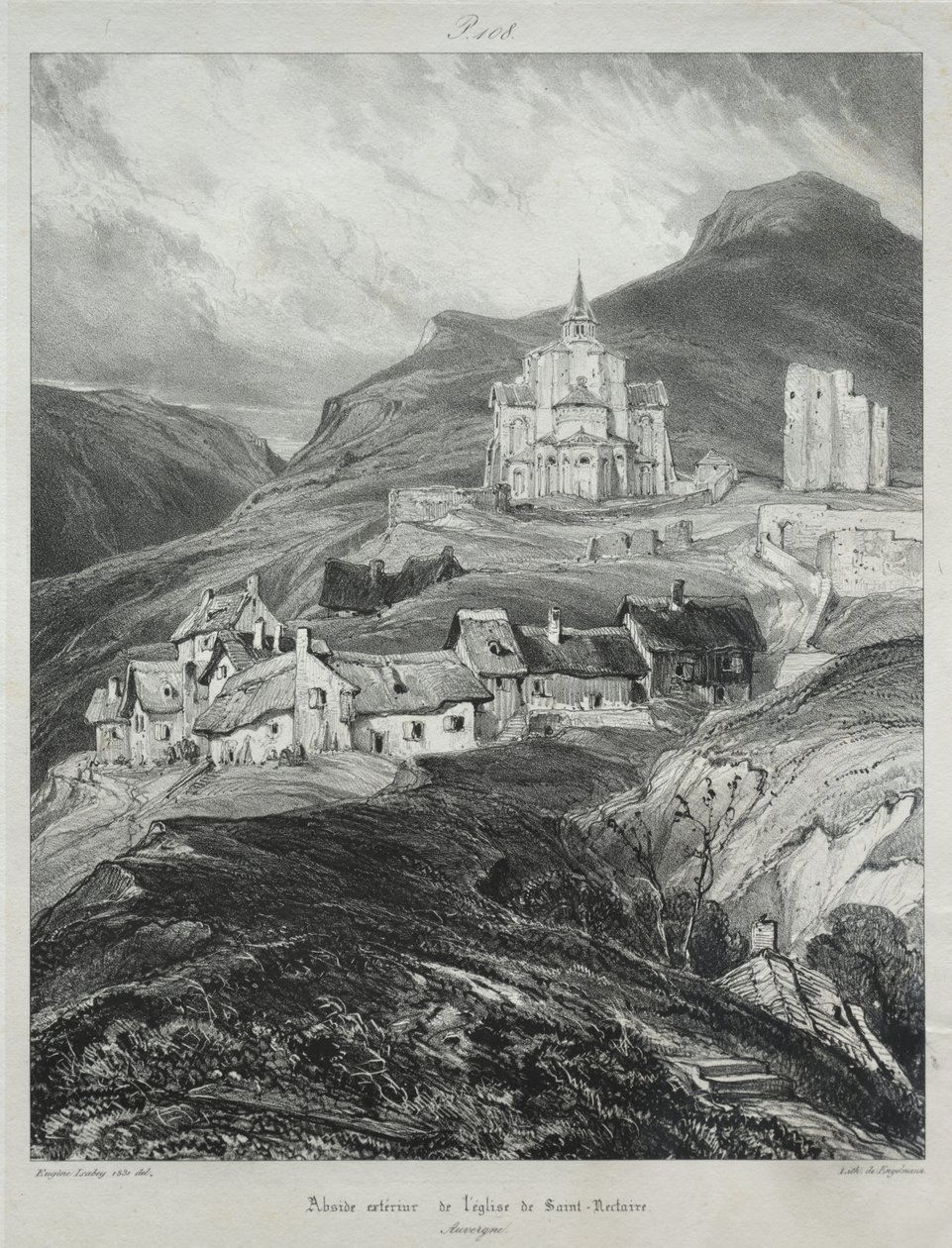 Viaggi pittoreschi e romantici nella vecchia Francia, Alvernia: Abside della chiesa di Saint Nectaire da Eugene Isabey